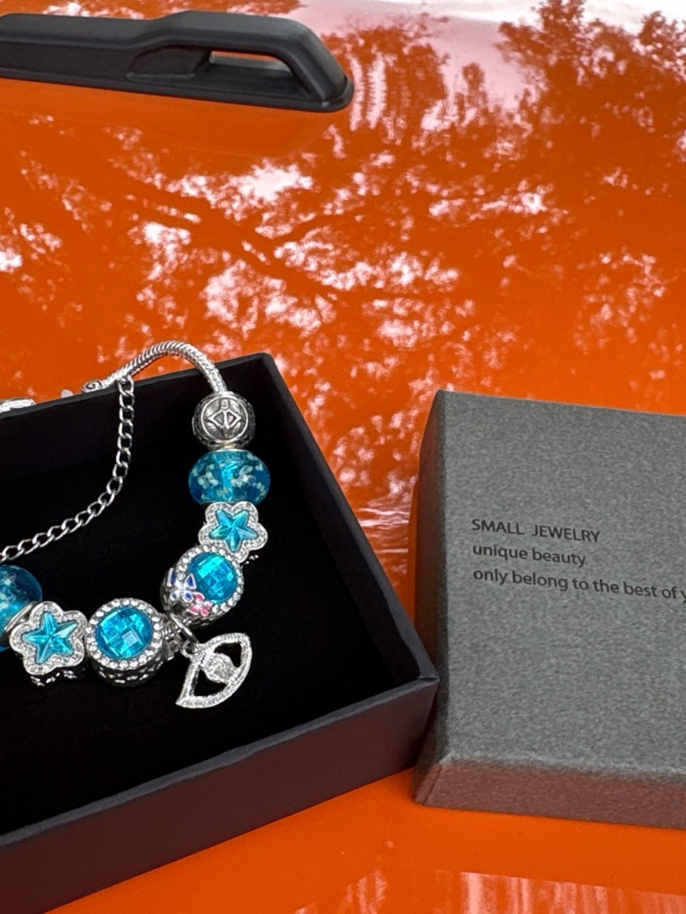 Blue Crystal Charm Bracelet with Silver Accents - Women Jewelry